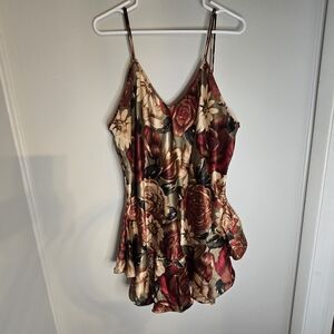 Vintage Cliche Romantic Sexy Floral Rose Figure Flattering Mini Slip Dress XL